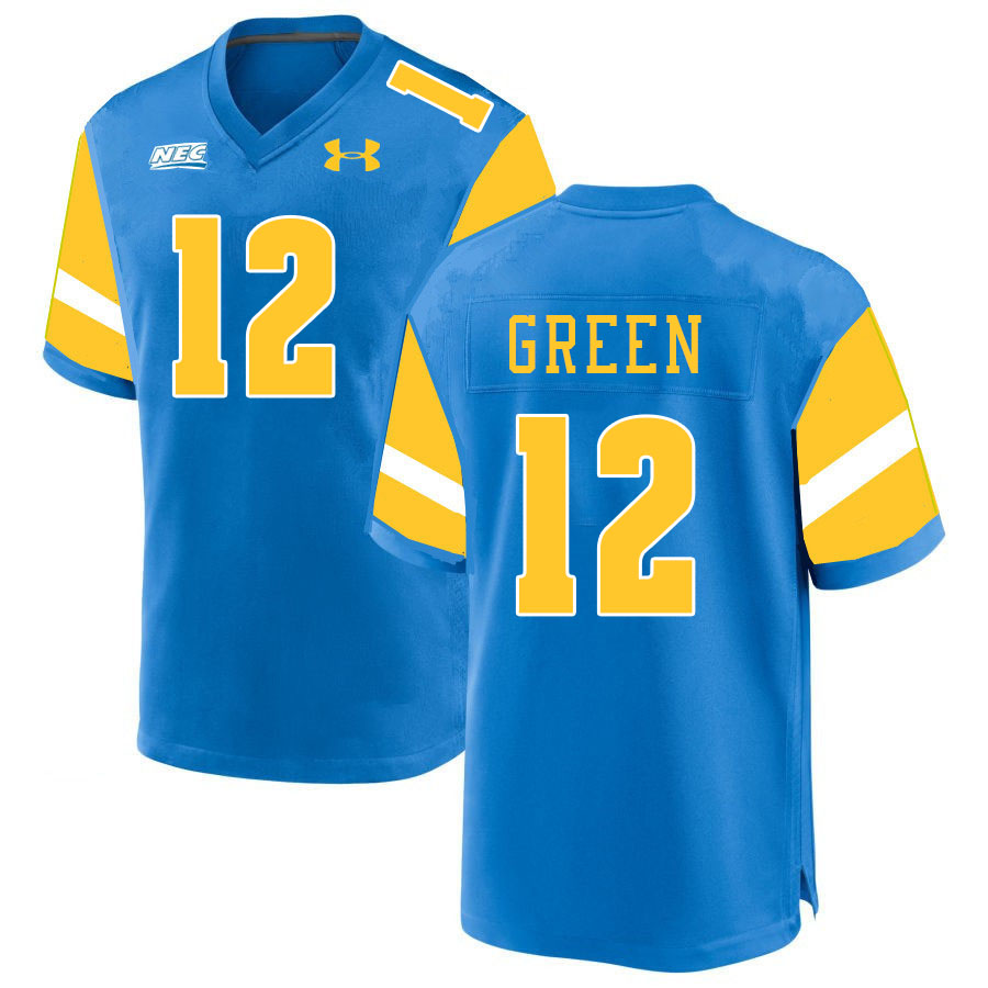 Men #12 Derek Green Long Island University Sharks College Football Jerseys Stitched-Blue